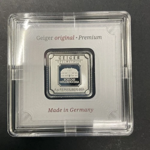 Geiger Edelmetalle Fine Silver 5 gram Square Bar in assay