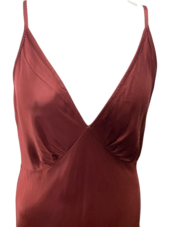 Ghost 'Elodie' Rust Satin V Neck Plunge Boho Maxi Slip Dress Flare Hem -Size L - Image 3 of 4