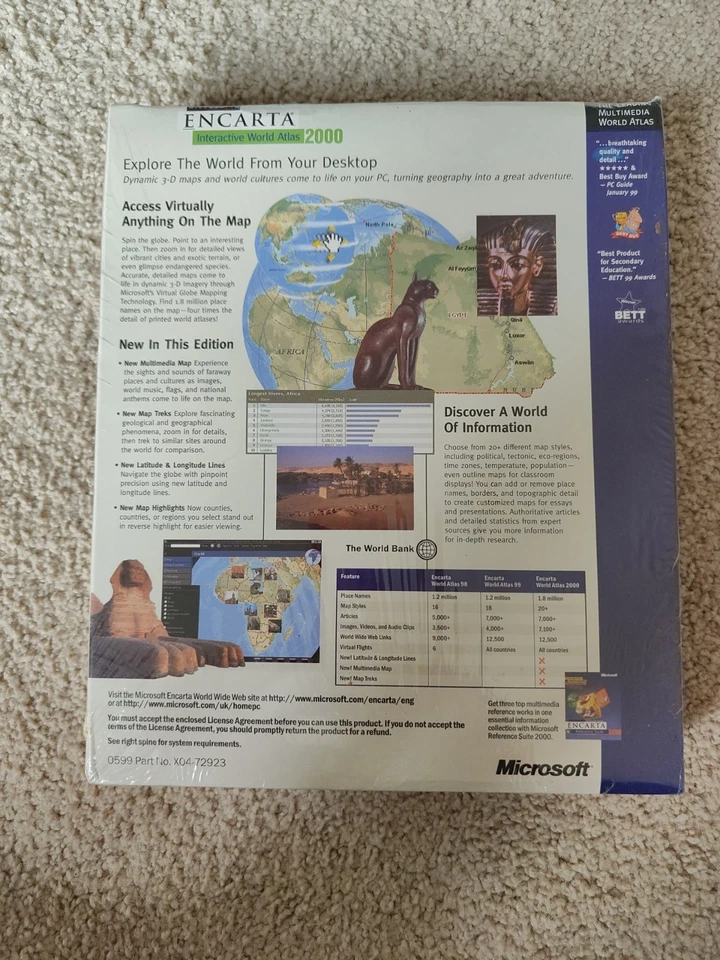 Microsoft Encarta 2000 World Atlas, PC, CD-ROM, British Edition Big Box Unopened - Image 2 of 2