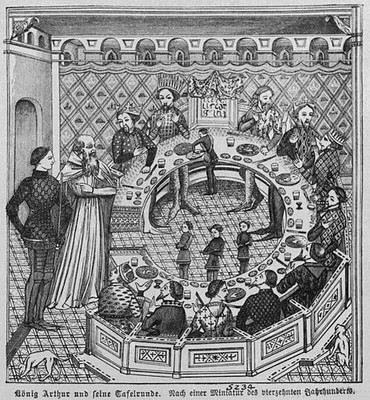 King Arthur is shown with his knightly companion at table This was- Old Photo