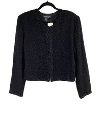 Vintage Laurence Kazar Beaded Silk Jacket Size XL Black Glam Holiday Sparkly NEW