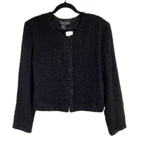 Vintage Laurence Kazar Beaded Silk Jacket Size XL Black Glam Holiday Sparkly NEW