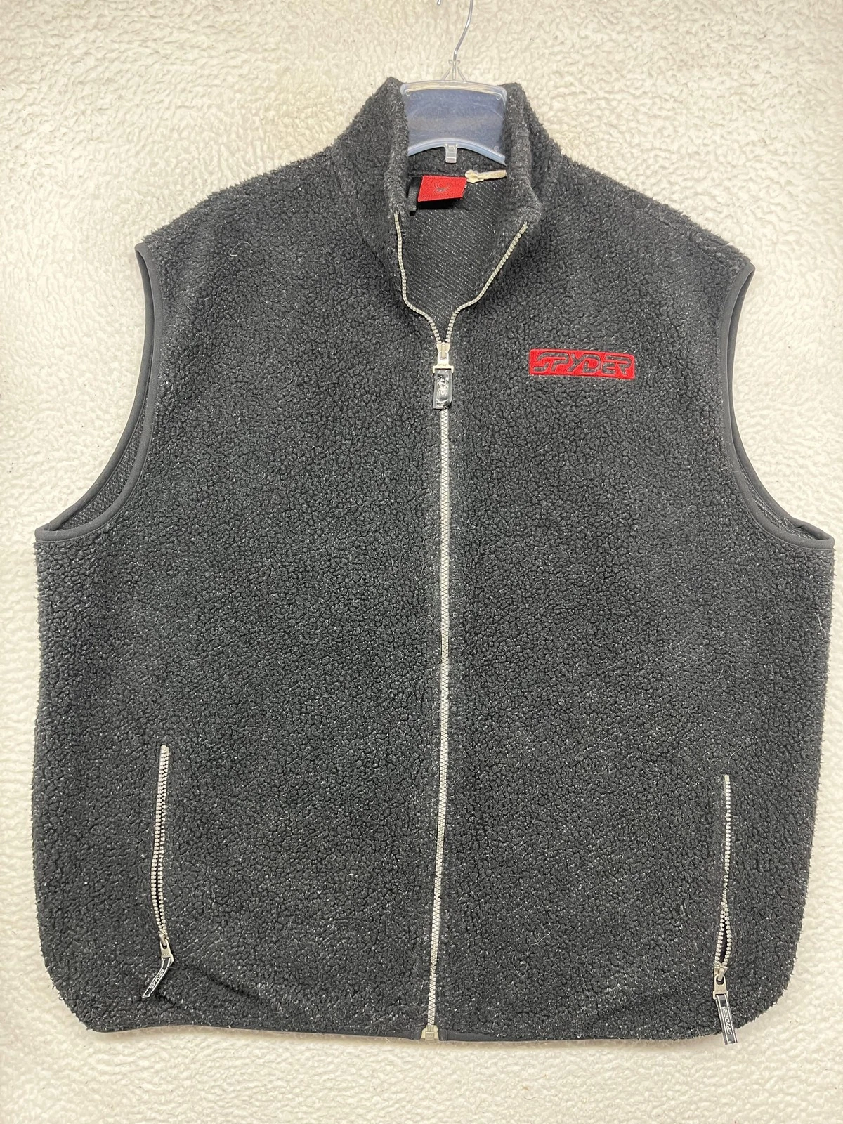Spyder Fleece Vest Mens Extra Large Gray Sherpa Full Zip Back Spider Logo Ski