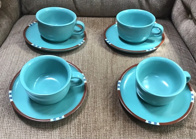 Dansk “Mesa” Sky Blue Set Of 4 Cup & Saucers Stoneware Pre-Owened