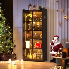 Gurexl Display Cabinet with Lights, 5 Tier Curio Cabinet with Adjustable Shelves