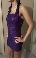 Teen Windsor Halter Backless Purple Sequin Homecoming Dress