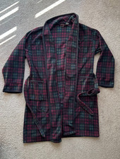 LL Bean Bath Robe Mens XL Fleece Green Red Plaid Polyester Belted