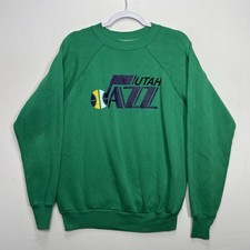 Vintage 90s Utah Jazz Green Pullover Crewneck Sweatshirt Size Med NBA Basketball