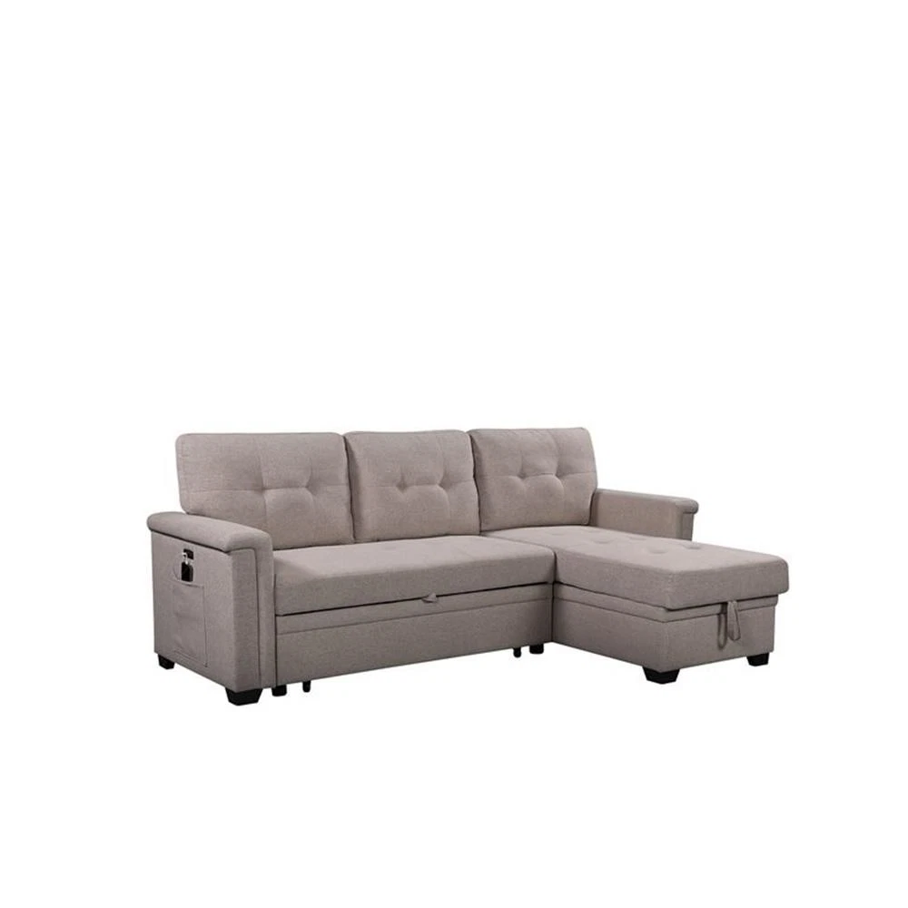 Bowery Hill Cotton Blend Fabric Light Gray Sleeper Sofa Rectangular Reversibl...