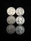 Lot of 6 1950's Washington Quarters  P&D Mints -90% Silver Fine Grade