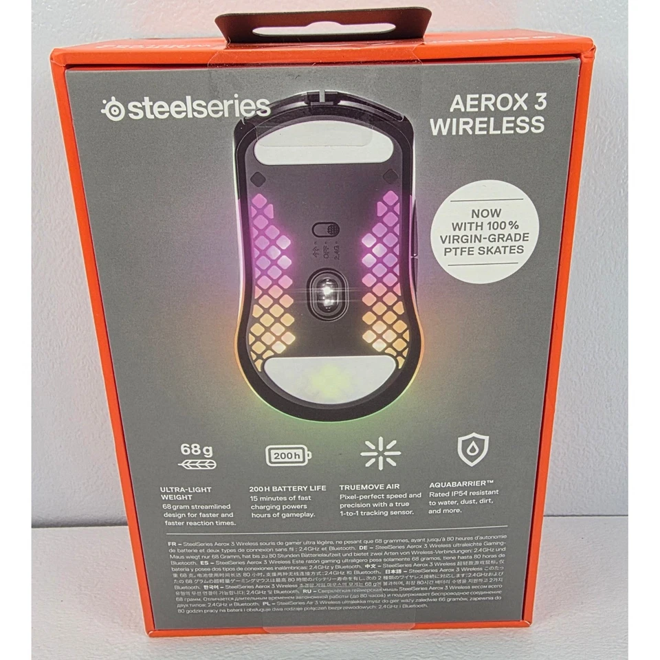 SteelSeries Aerox 3 Wireless Gaming Mouse Onyx Black Lightweight RGB - Image 2 of 4