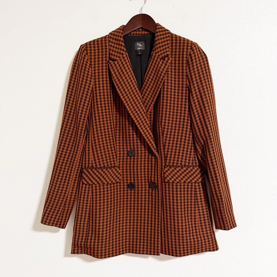 Blazer Bar III Becca Tilley Gingham Traje de Potencia a Cuadros Negro Óxido Talla S Foto 2 de 4