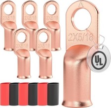 UL Listed 2 AWG 5/16 Inch Battery Cable Lugs Heat Shrink Ring Terminals Copper