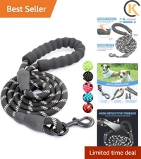 5FT Heavy-Duty Black Dog Leash for Small to Large Breeds, Reflective Safety