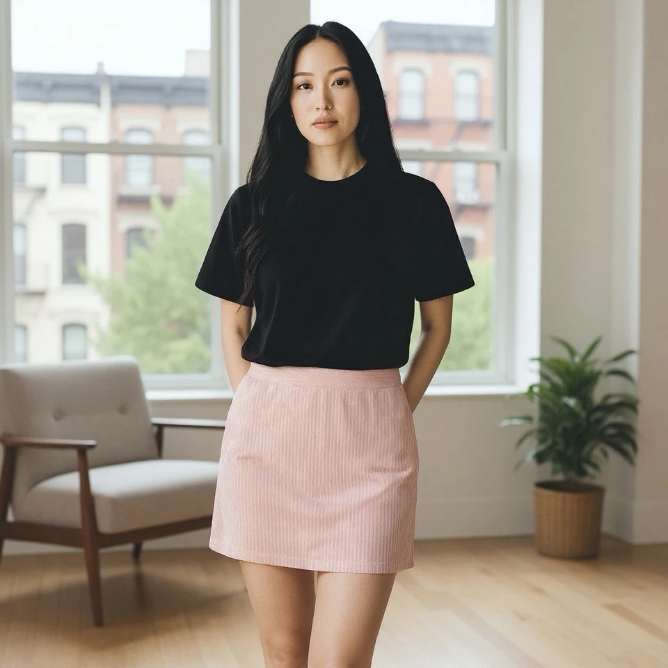 Minifalda Rosa Algodón Caramelo Ballet Núcleo L Suave Elástica Bodycon Falda Salir Foto 2 de 4