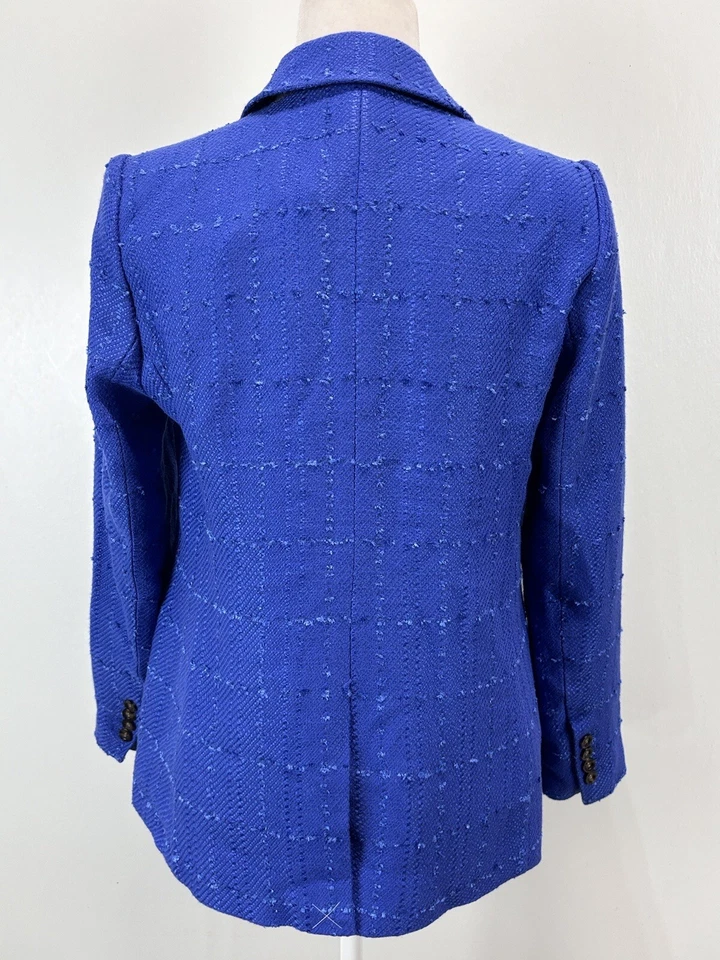 ¡NUEVO! Chaqueta Blazer Larga Ann Taylor The Double Breasted Talla 8p Pequeño Azul Tweed Foto 3 de 4