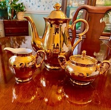 Cafetera y crema vintage oro 22kt azúcar