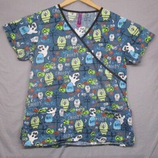 Scrub Works Halloween Theme Scrub Top Blue Women Size  S