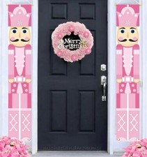 Pastel Pink Christmas Nutcracker Porch Door Banners Sign Hangers Fabric