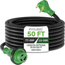 RVGUARD 30 Amp 50 Foot RV Power Extension Cord Heavy Duty STW w/ LED Indicator
