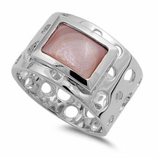 13mm 925 Sterling Silver Pink Freshwater Cultured Mother of Pearl Ladies Ring