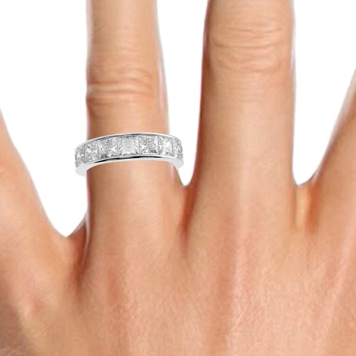 100% Natural 3.00 Ct Princess Diamond Full Eternity Ring in Platinum - For Women - Picture 5 of 10