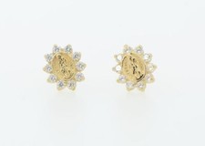 Solid 14K Yellow Gold Guadalupe Virgin Mary Screw Back CZ Stud Earrings