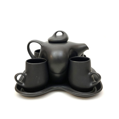 Peter Saenger Modernist Porcelain Tea Service Set Matte Black 70s Star Trek