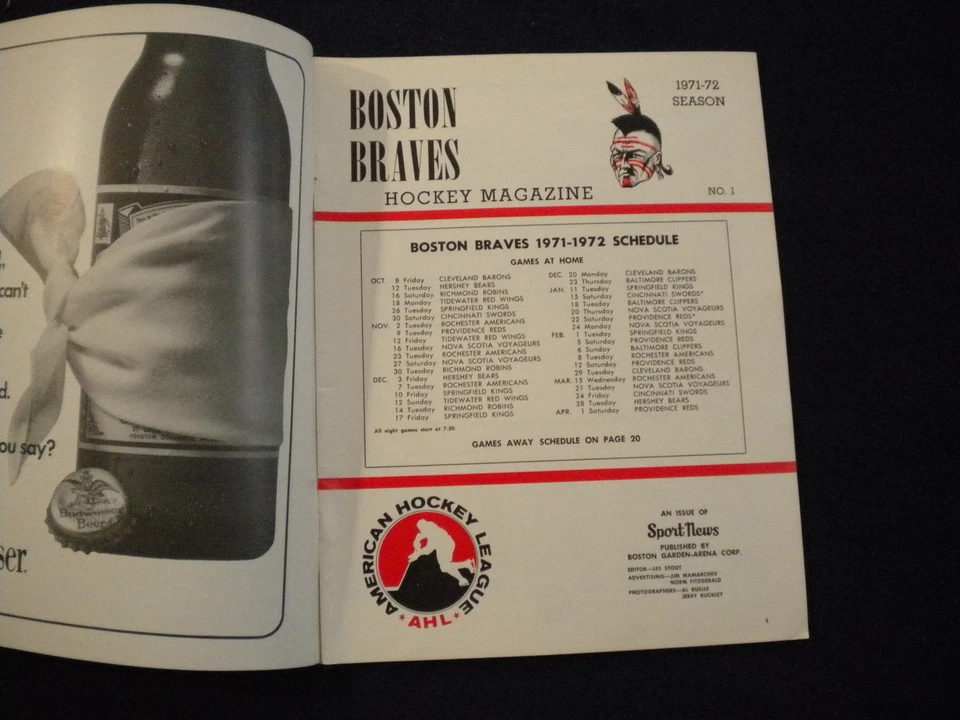 1971 OCTOBER 8 BOSTON BRAVES VS. CLEVELAND BARONS AHL HOCKEY PROGRAM - SP 3624G - Image 2 of 4