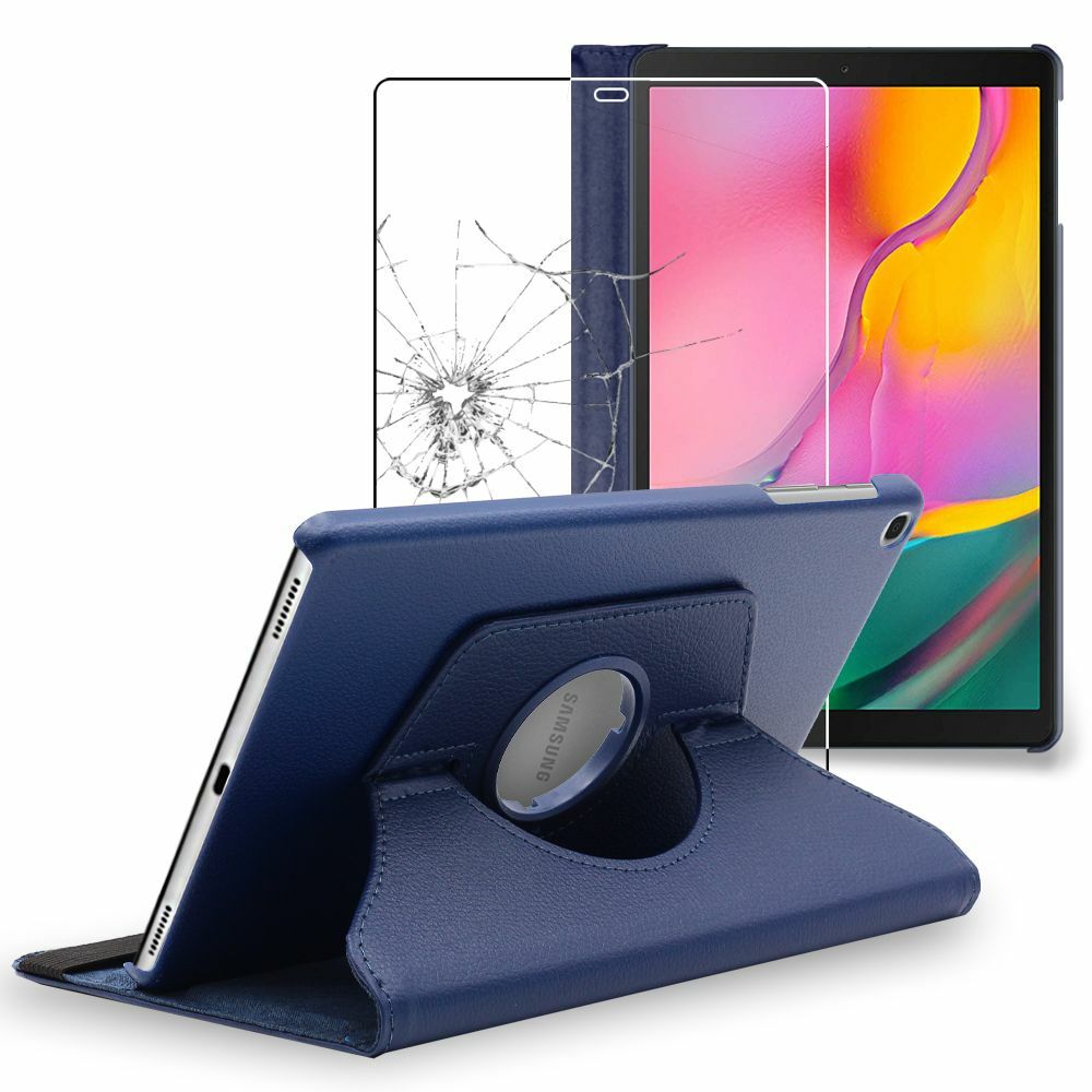 Cover + Vetro Temperato Samsung Galaxy Tab A 10.1 2019 T510 T515 , Blu scuro