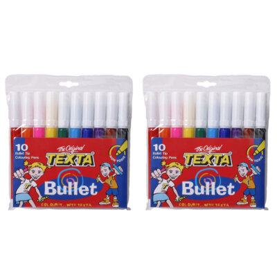2x 10pc Texta Bullet Tip Colouring Pens Drawing Art Marker Water
