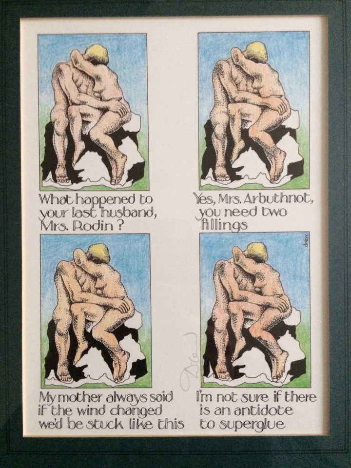 Simon Drew Hand Signed Mounted & Framed Comedy Nude Statue Print Collectible - Image 2 of 4