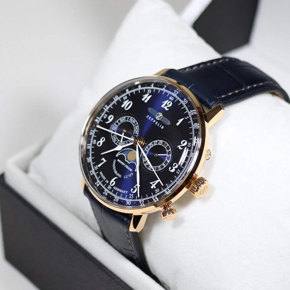 Zeppelin Hindenburg Rose Gold Tone Blue Dial Men's Watch 7038-3 LZ129 - Image 3 of 4