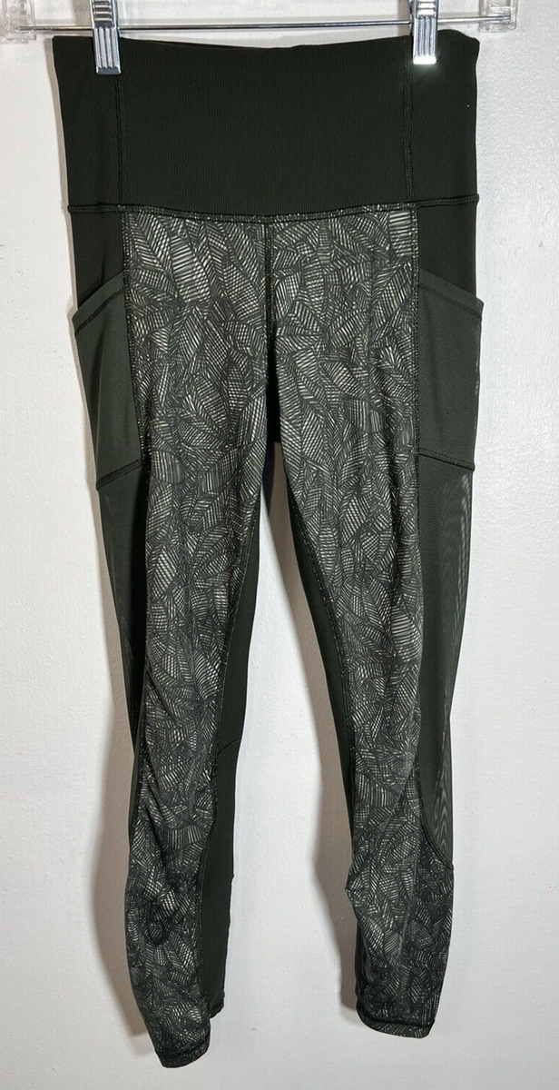 lululemon ヨガパンツ サイズ4 オリーブグリーン Lululemon Size 4 Olive Green Mesh & Leaf Print High Waist 7/8