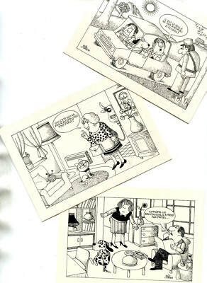 LOT 3 cards illustrated RIK CURSAT for profit SPA Lyon and South East drunk dog milk