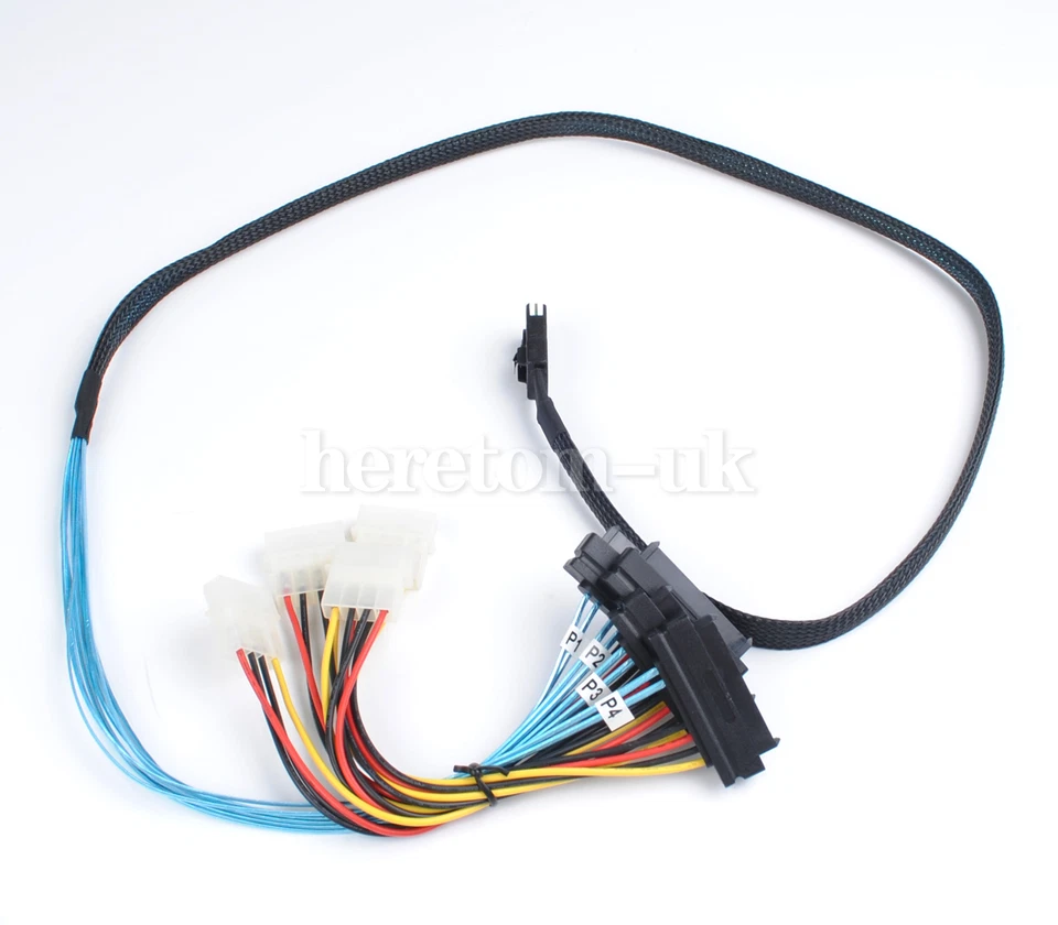 Mini SAS 36 Pin SFF-8087 to 4x SAS/SFF-8482 with 1 Power HDD Cable 3FT 1M - Image 2 of 4