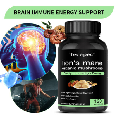 Organic Lion's Mane Mushroom Capsules Brain & Memory Support Boost Energy