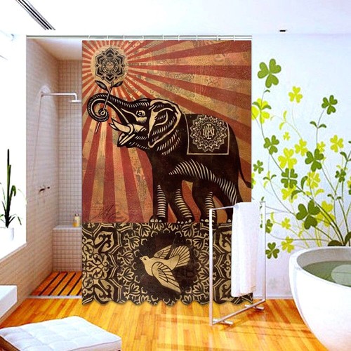 New 90s Obey Elephant Canvas Shower Curtain 60 x 72 Inch With Hooks