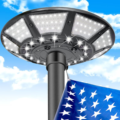 Bright Solar Flag Pole Light 566 LED, 6000 Lm, Auto On/Off, Waterproof Black