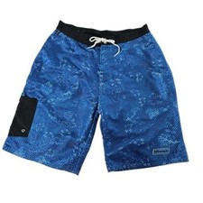 Jimmy'z Vintage Board Shorts 34 Blue Mesh Gray Floral Pattern Swim Trunks Y2K