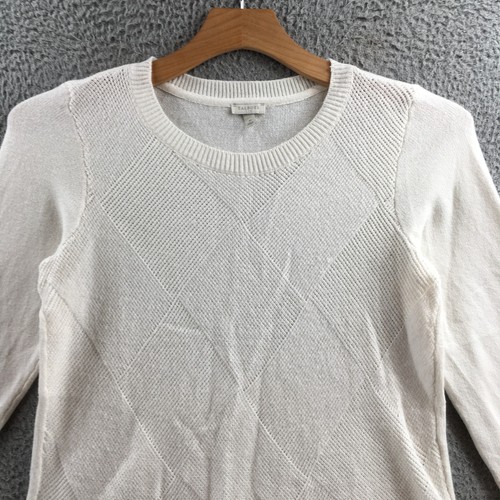 Suéter Talbots para mujer M blanco mezcla de algodón tejido apretado manga larga cuello redondo - Imagen 2 de 13