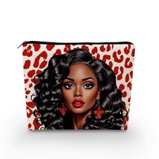 African American Lady Makeup Bag Cute Small Canvas Organizer Bag with Zipper ...