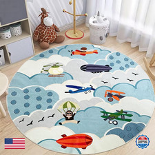 Abreeze Faux Wool Kids Play Mat 4Ftanimal Round Area Rug Kids Nursery Door Mat