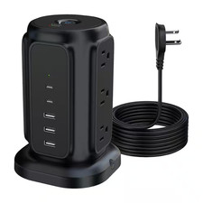 9-Outlet Power Strip Tower Surge Protector with 6.5 Ft. Flat Plug Extension Cord