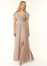 Azazie Rylee--A-Line Pleated Chiffon Formal Dress/Gown in Taupe, Size A14 (NEW)