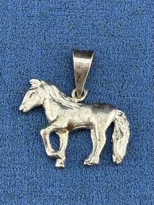 Pferd Pony tänzelnder Reiter Sterlingsilber Anhänger Charm Vintage 3D 3/4 Zoll