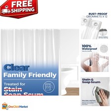 Water Repellent Clear Shower Curtain Liner, 72" x 72", Durable PEVA with Magnets