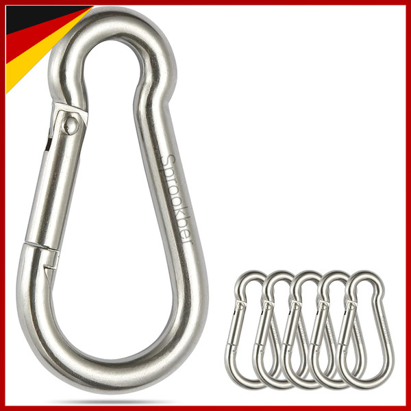 Karabinerhaken Edelstahl 304 Mit Feder 6 StüCk FüR Outdoor Sport ZubehöR-image