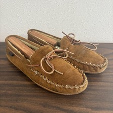 VTG Sioux Mox Leather Moccasins Shearling Lined Mens Slippers Sz 11 Made In USA