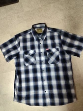 Dixxon Flannel Company Deadeye Short Sleeve Shirt Blue White Plaid Men’s 2XL D-L